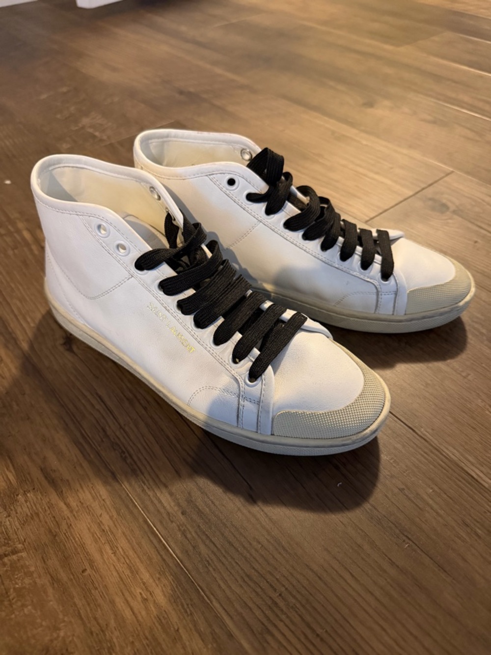 Saint Laurent White High-Top Sneakers with Black Laces